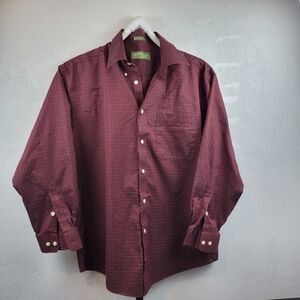 Orvis Men's Long Sleeve Button Down Collar Burgundy Checkered Shirt XL 100% Cott